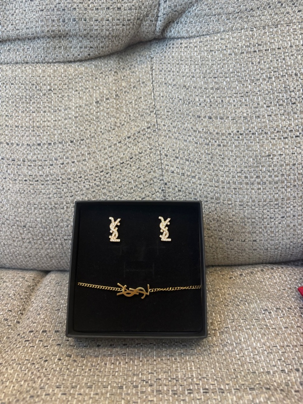 Yves Saint Laurent Gold Logo Stud Earrings - Picture 3 of 4